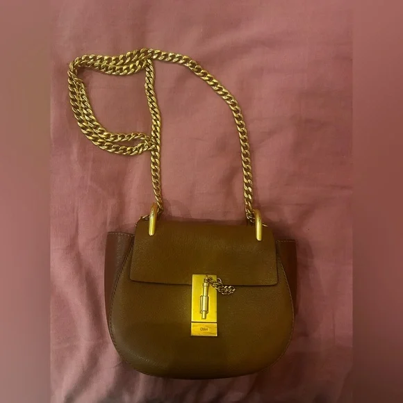 Chloe small Drew Brown Leather Shoulder Bag with Gold Chain - Picture 2 of 10